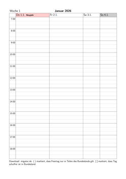 Kalender 1 Woche auf 2 Seiten